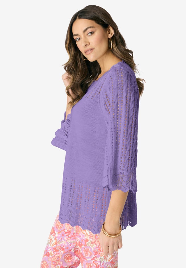 Pointelle Pullover Sweater image number 2