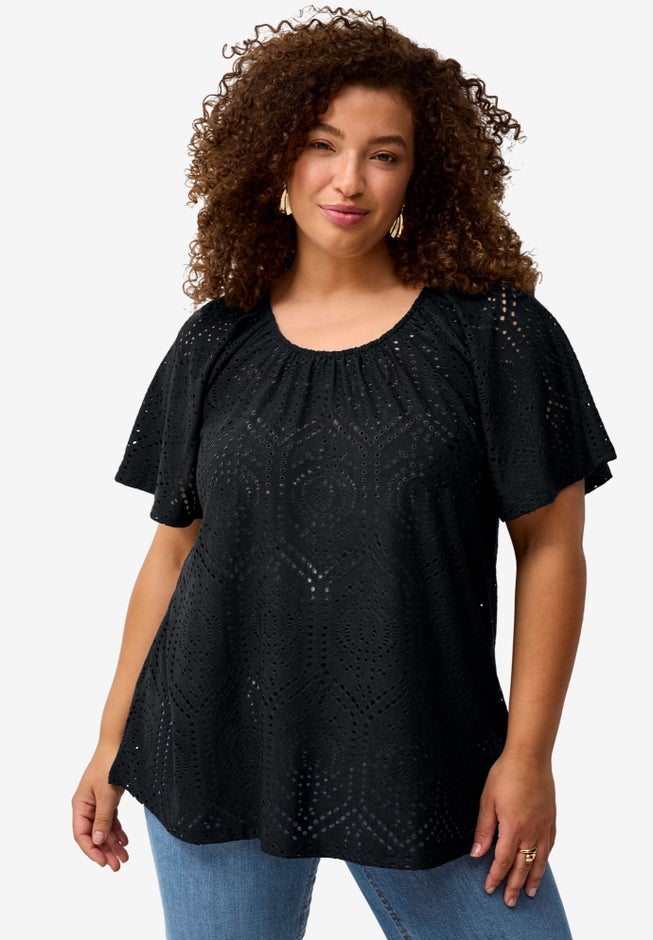 Flutter Sleeve Knit Eyelet Tunic image number 0
