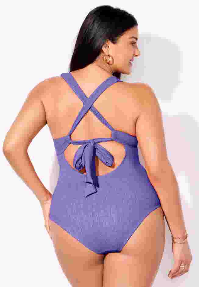 Sparkle Ribbed V-Neck One Piece Swimsuit image number 1