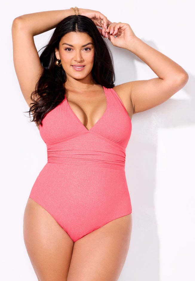Sparkle Ribbed V-Neck One Piece Swimsuit image number 3