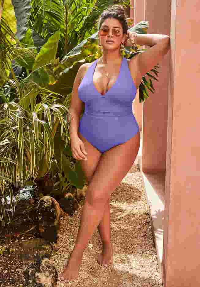 Sparkle Ribbed V-Neck One Piece Swimsuit image number 0