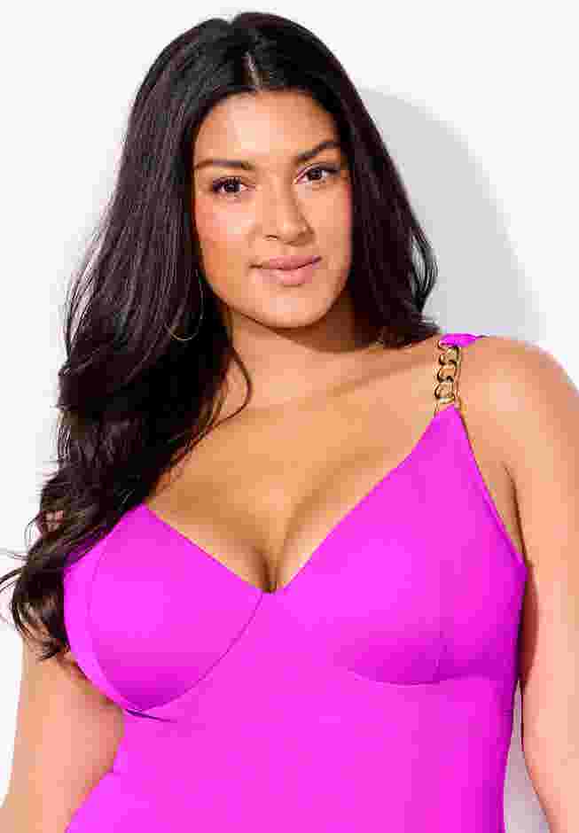 Chain Accent Underwire One Piece Swimsuit image number 3
