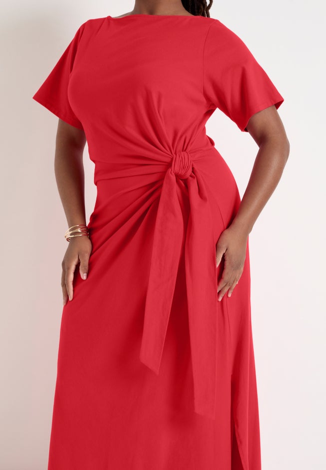 Boatneck Gathered Maxi Dress image number 3