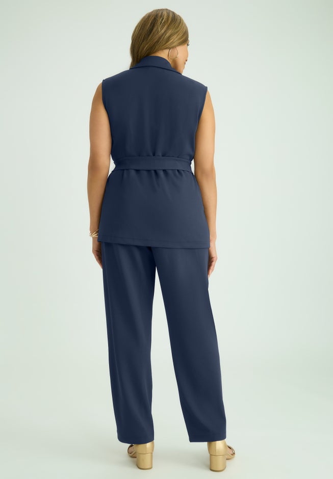 Belted Crepe Vest Set image number 2