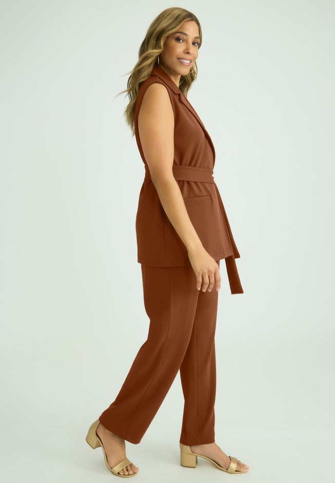 Belted Crepe Vest Set image number 1