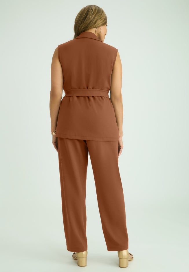 Belted Crepe Vest Set image number 2