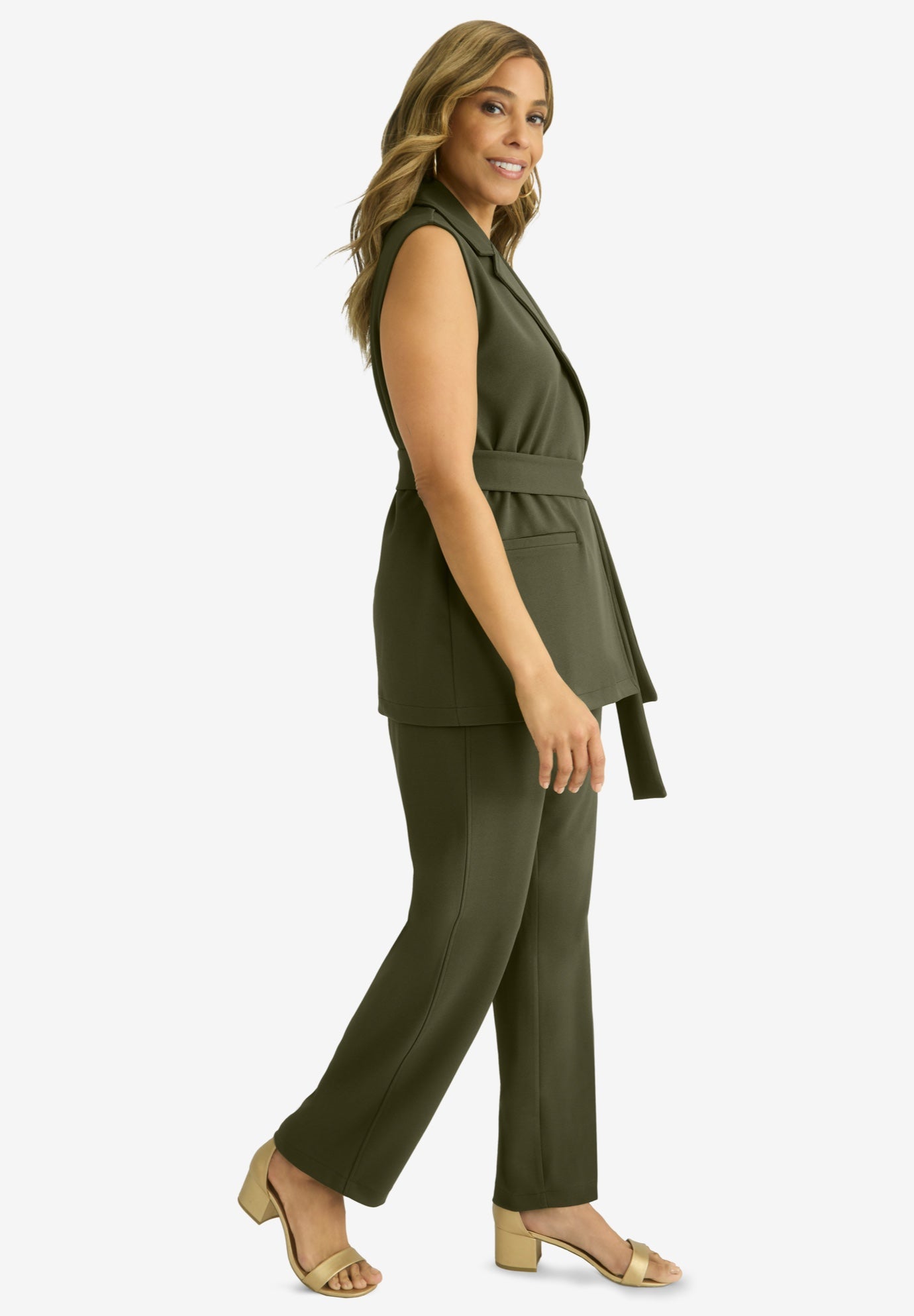 Belted Crepe Vest Set image number 2