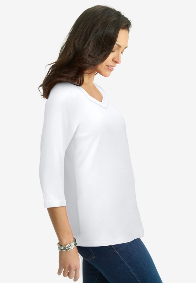 Dot Trim Sweetheart Neck Tee image number 2