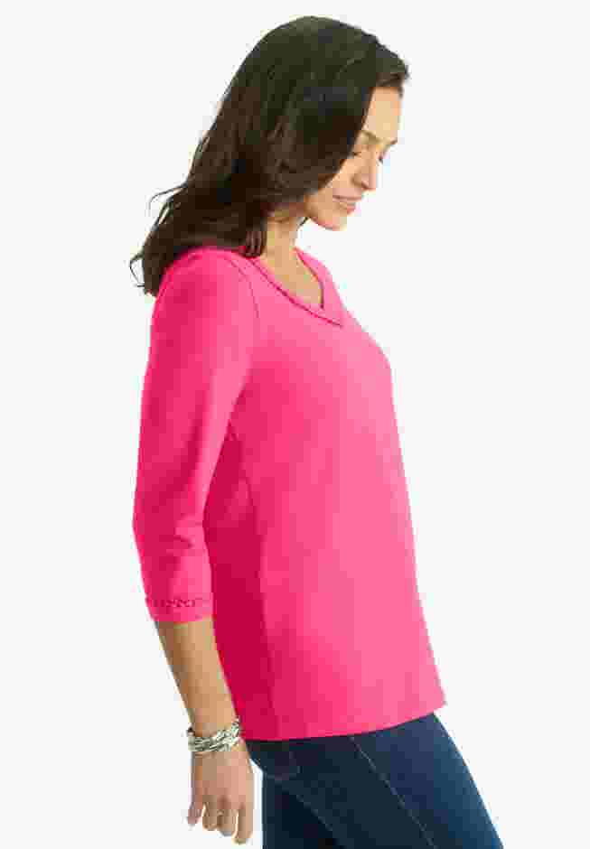 Dot Trim Sweetheart Neck Tee image number 1