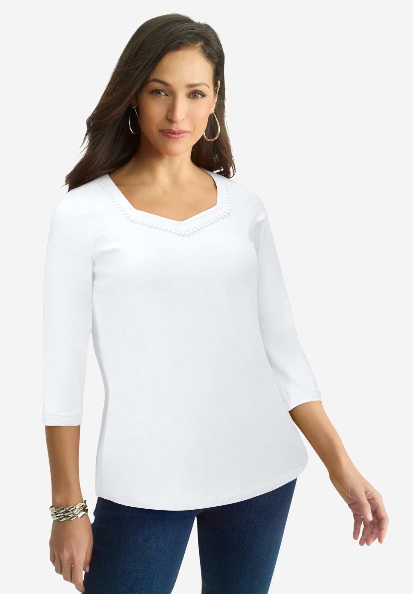 Dot Trim Sweetheart Neck Tee image number 0