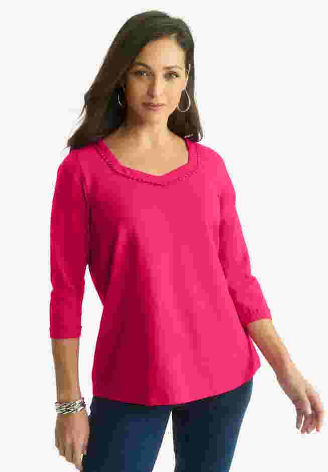 Dot Trim Sweetheart Neck Tee image number 0