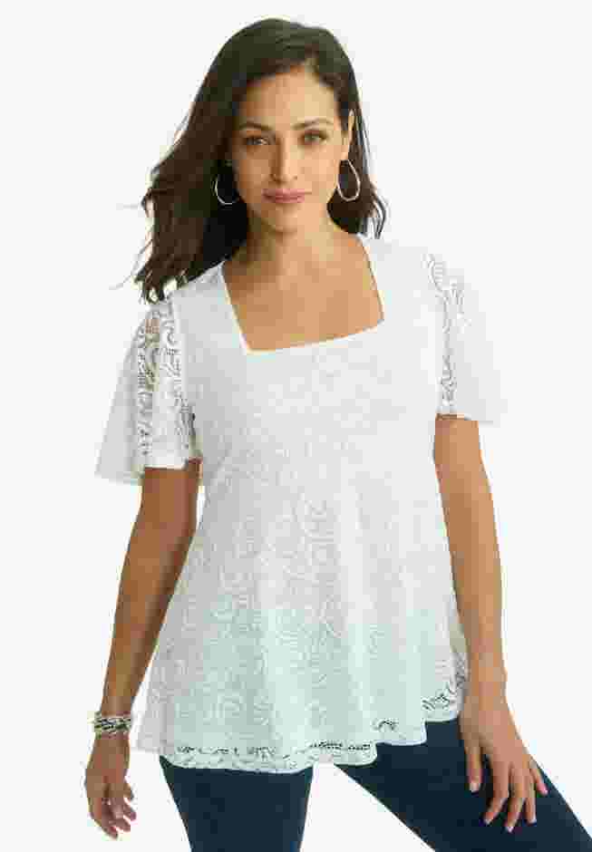 Square Neck Lace Peplum Tunic image number 0