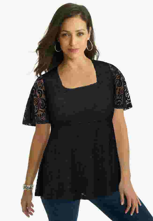 Square Neck Lace Peplum Tunic image number 0
