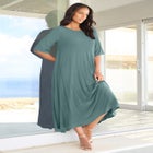 Plus Size Stretch Knit High Low Short Sleeve Maxi Dress image number null