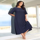 Plus Size Stretch Knit High Low Short Sleeve Maxi Dress image number null