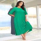 Plus Size Stretch Knit High Low Short Sleeve Maxi Dress image number null