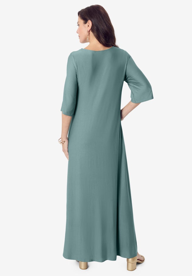 Roaman's Women's Plus Size Stretch Knit High Low Short Sleeve Maxi Dress, Size: 12, Green Roaman's Women's Plus Size Stretch Knit High Low Short Sleeve Maxi Dress, Size: 12, Green