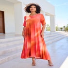 Plus Size Stretch Knit High Low Short Sleeve Maxi Dress image number null