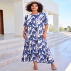 Plus Size Stretch Knit High Low Short Sleeve Maxi Dress image number null