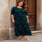 Plus Size Stretch Knit High Low Short Sleeve Maxi Dress image number null
