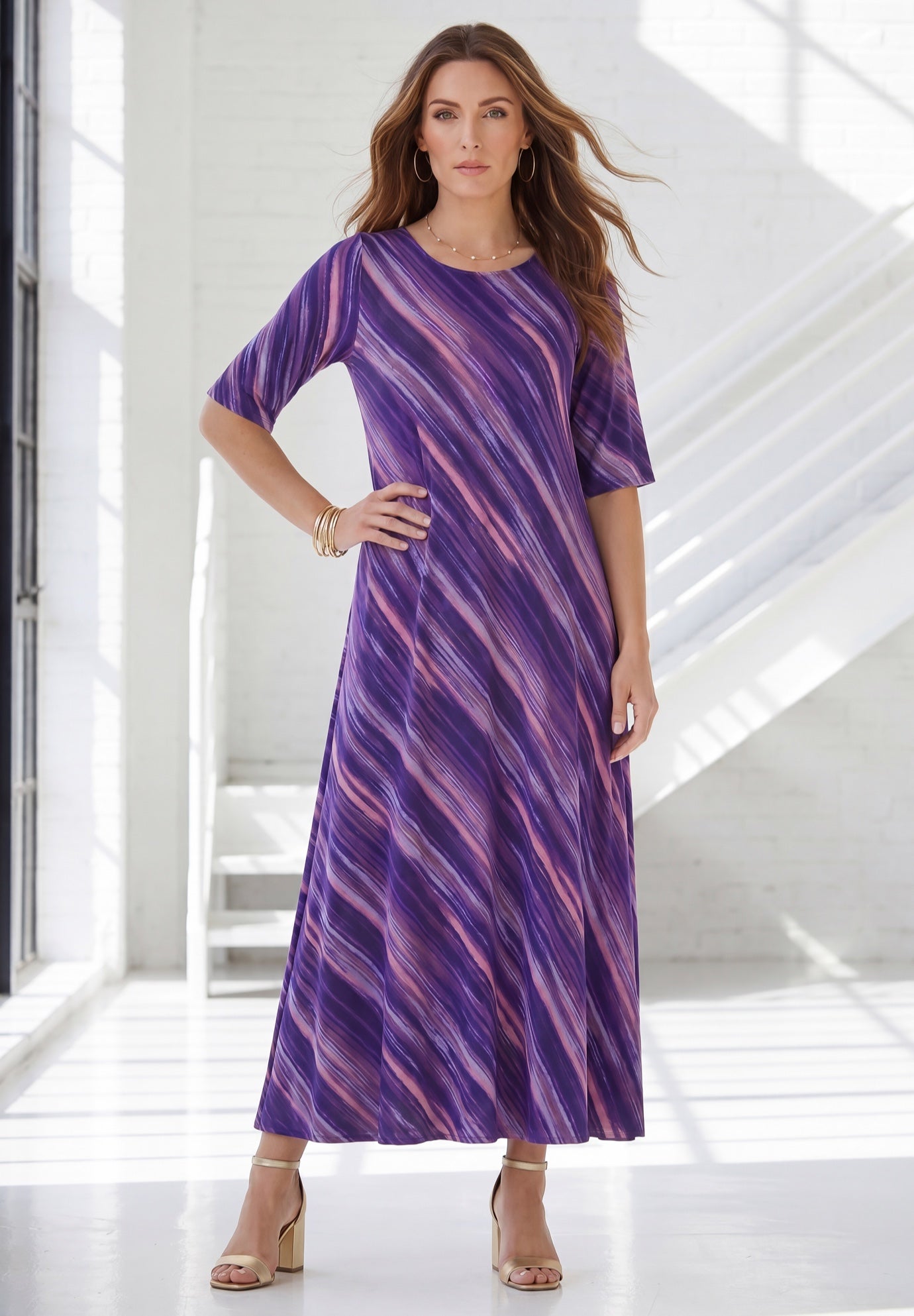 Plus Size Stretch Knit High Low Short Sleeve Maxi Dress image number 0