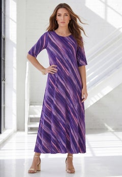 Plus Size Stretch Knit High Low Short Sleeve Maxi Dress