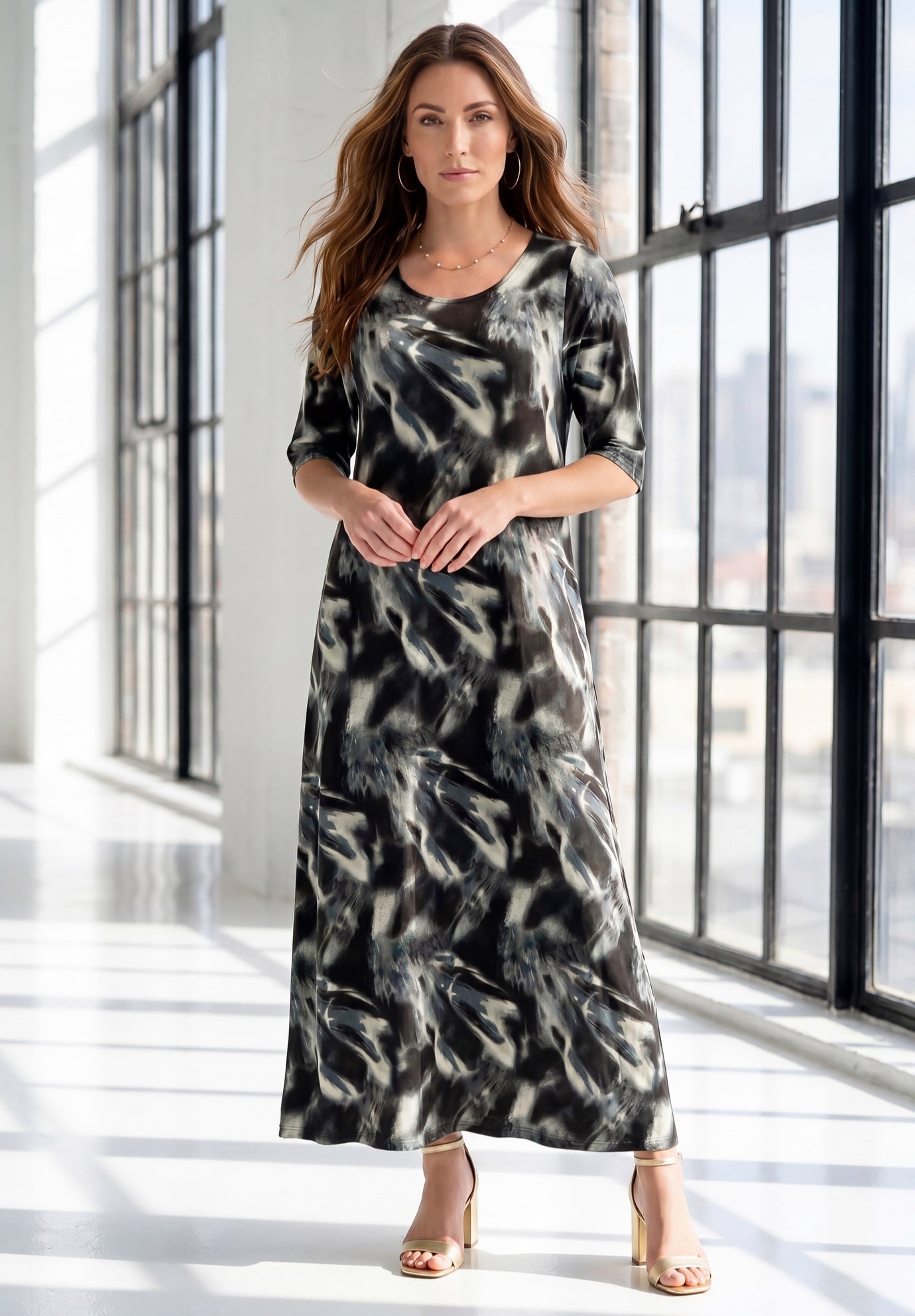 Plus Size Stretch Knit High Low Short Sleeve Maxi Dress image number 0