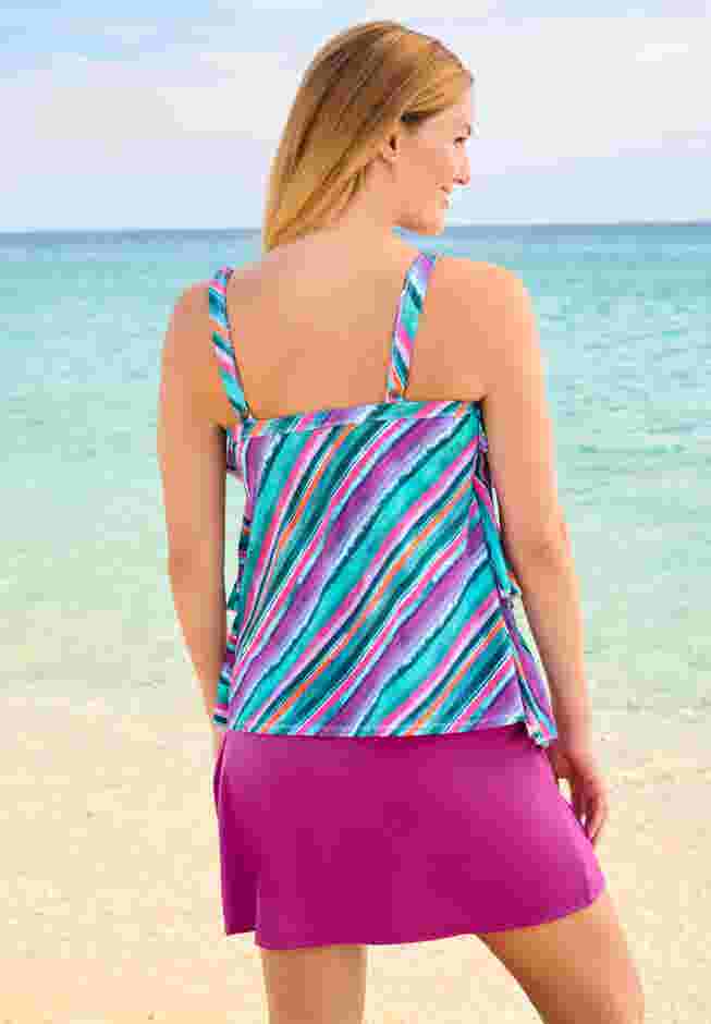 Longer-Length Tiered-Ruffle Tankini Top image number 1