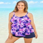 Longer-Length Tiered-Ruffle Tankini Top image number null