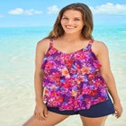 Longer-Length Tiered-Ruffle Tankini Top image number null