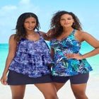 Longer-Length Tiered-Ruffle Tankini Top image number null