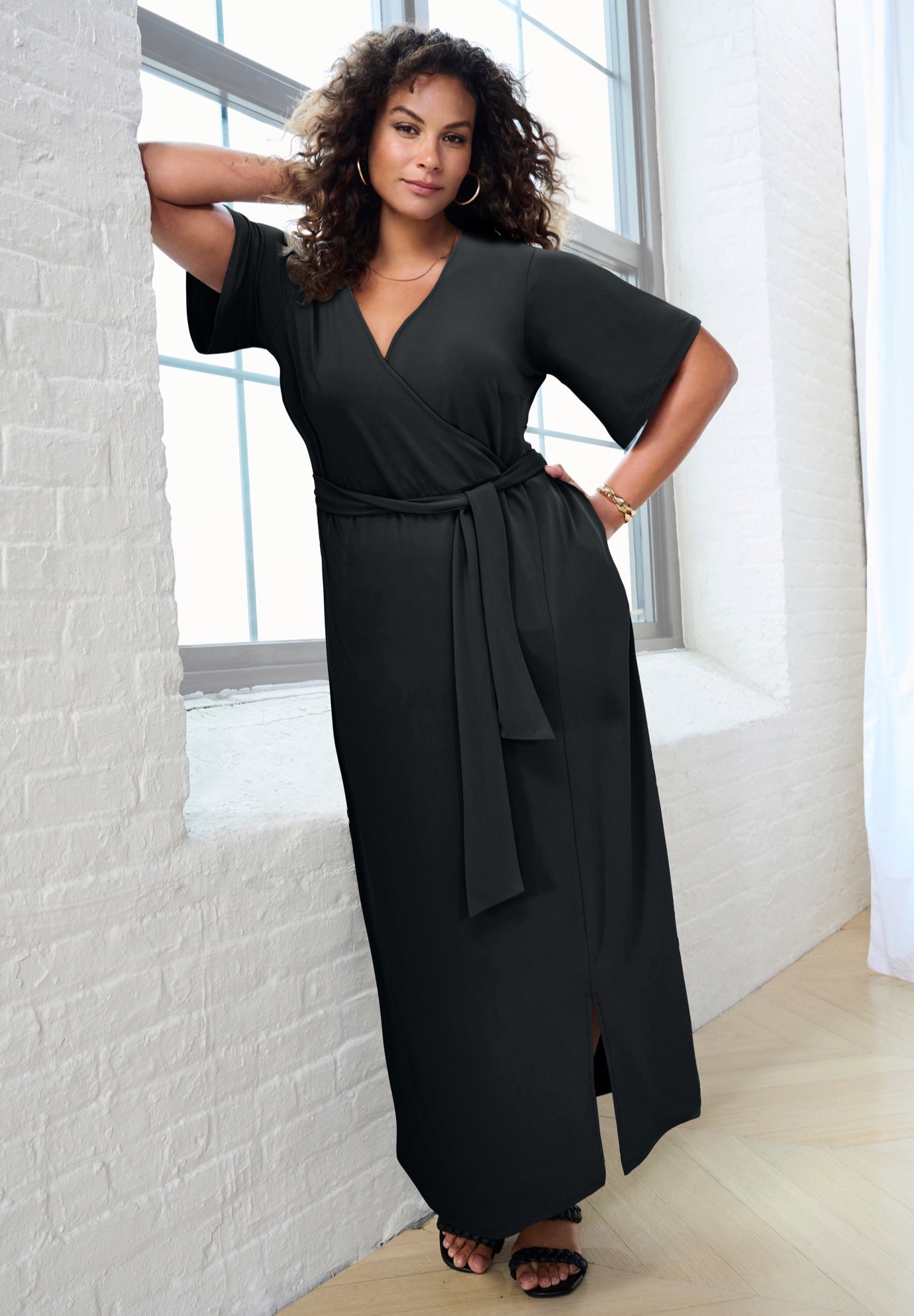 Plus Size Flutter Sleeve Wrap Maxi Dress image number 1
