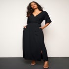 Plus Size Flutter Sleeve Wrap Maxi Dress image number null