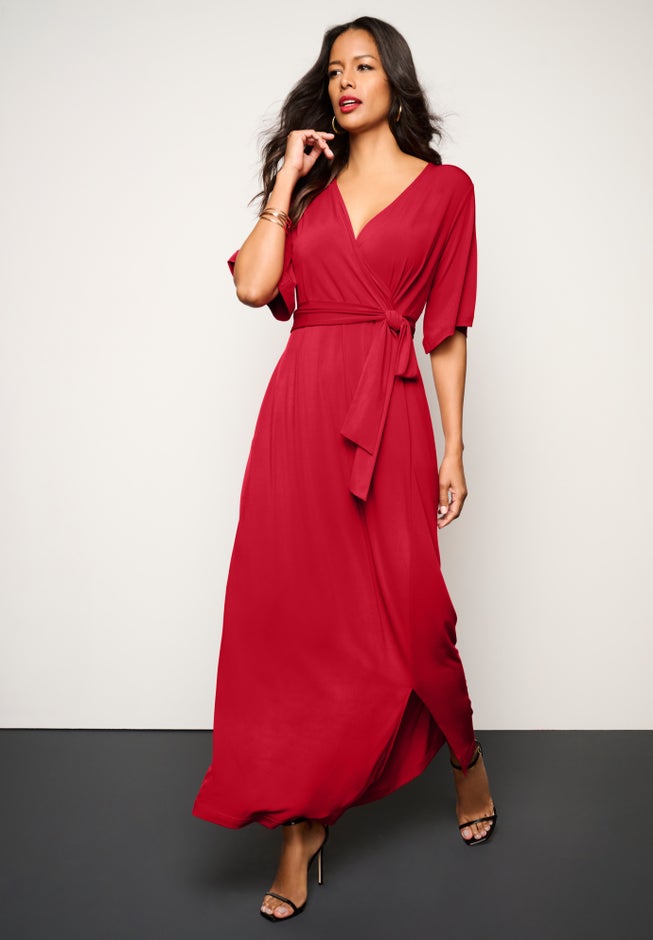 Plus Size Flutter Sleeve Wrap Maxi Dress image number 3