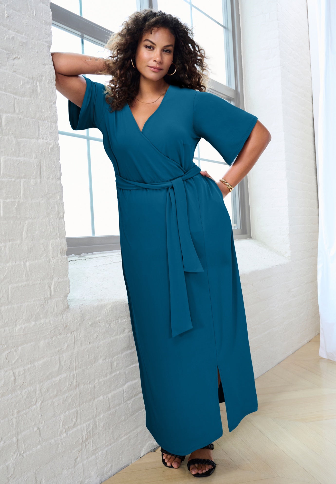 Plus Size Flutter Sleeve Wrap Maxi Dress image number 4