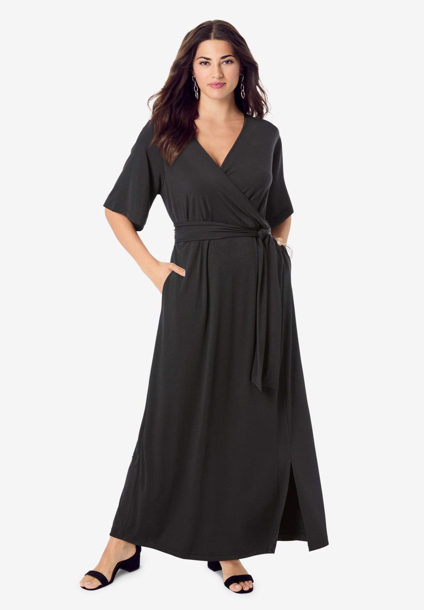 Plus Size Flutter Sleeve Wrap Maxi Dress image number 2