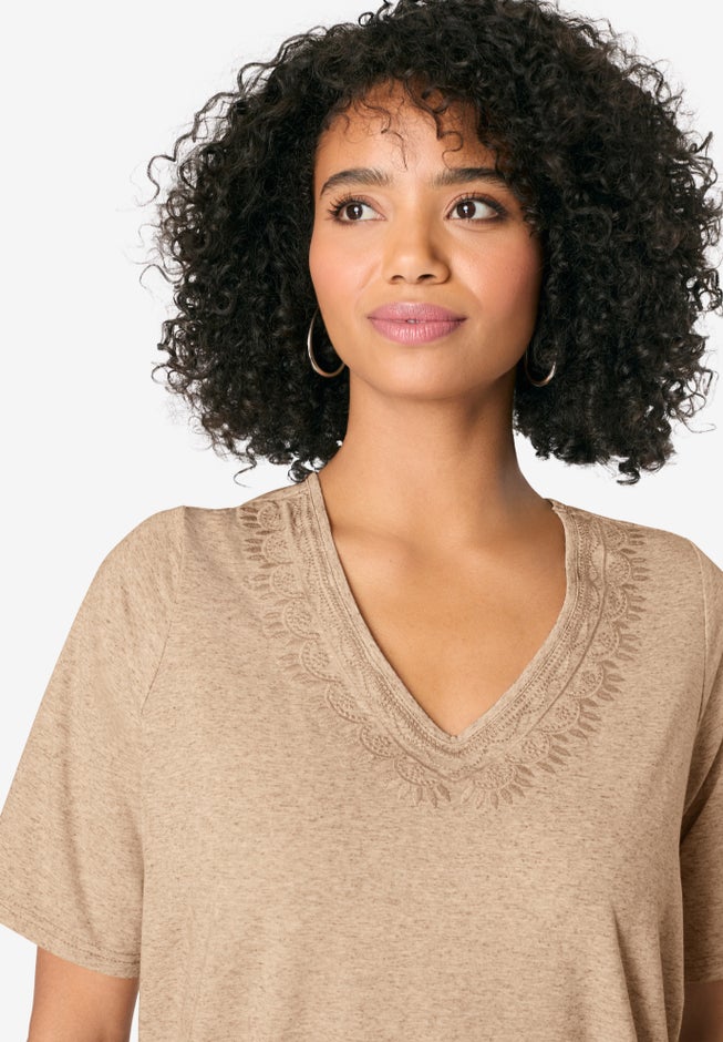 Embroidered Linen Blend Tee image number 2