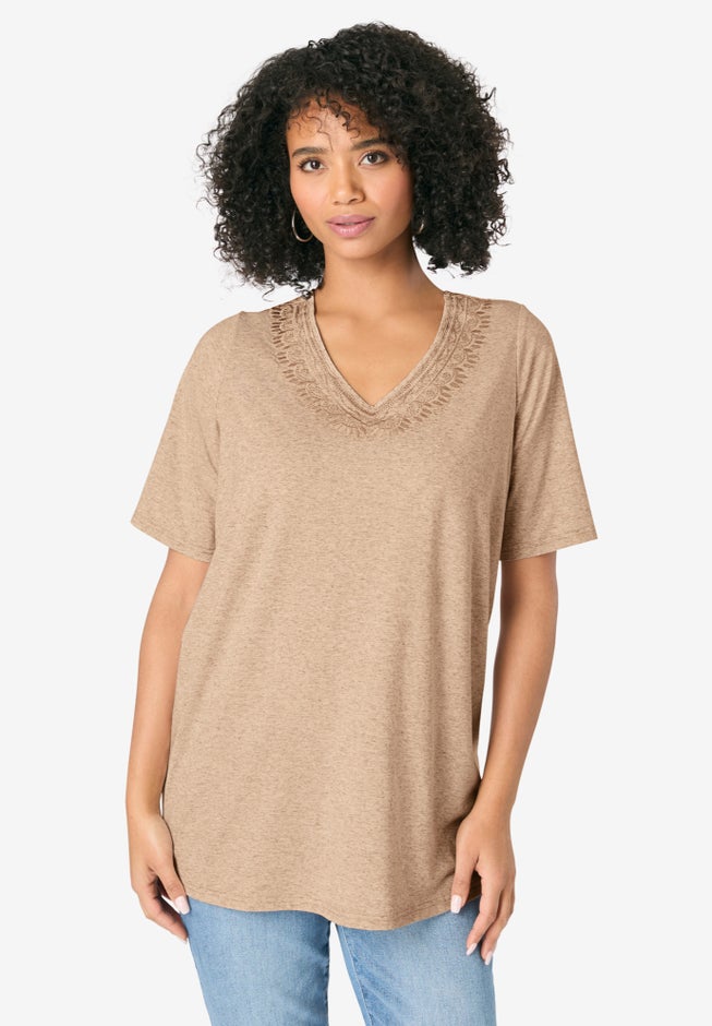 Embroidered Linen Blend Tee image number 0