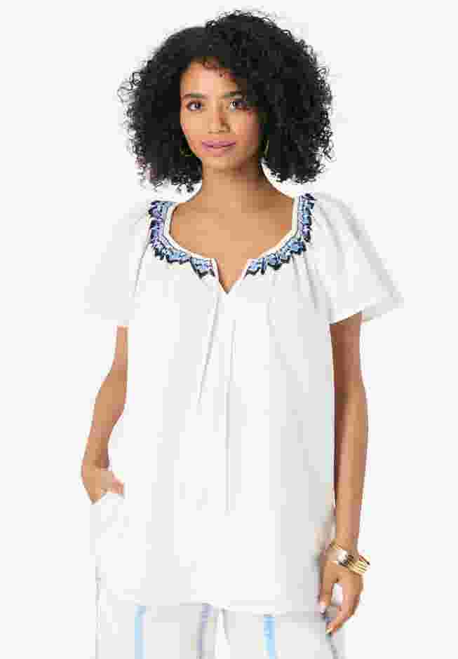 Embroidered Ruffle Blouse image number 0