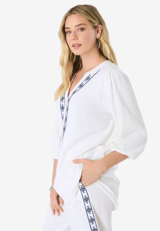 Embroidered Button-Down Shirt image number 2