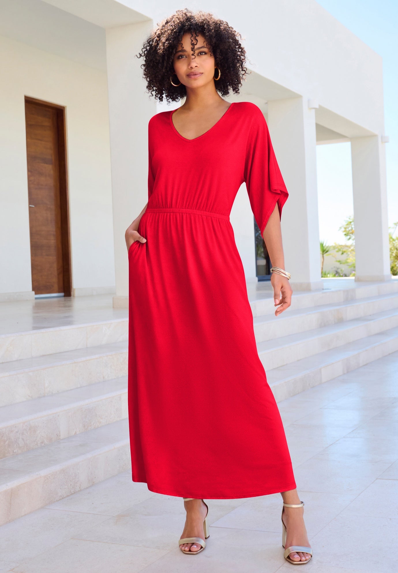 Plus Size Stretch Knit Dolman Sleeve Maxi Dress image number 0