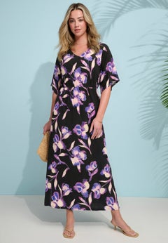 Plus Size Stretch Knit Dolman Sleeve Maxi Dress