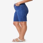 Plus Size Frayed Hem Bermuda Jean Shorts image number null