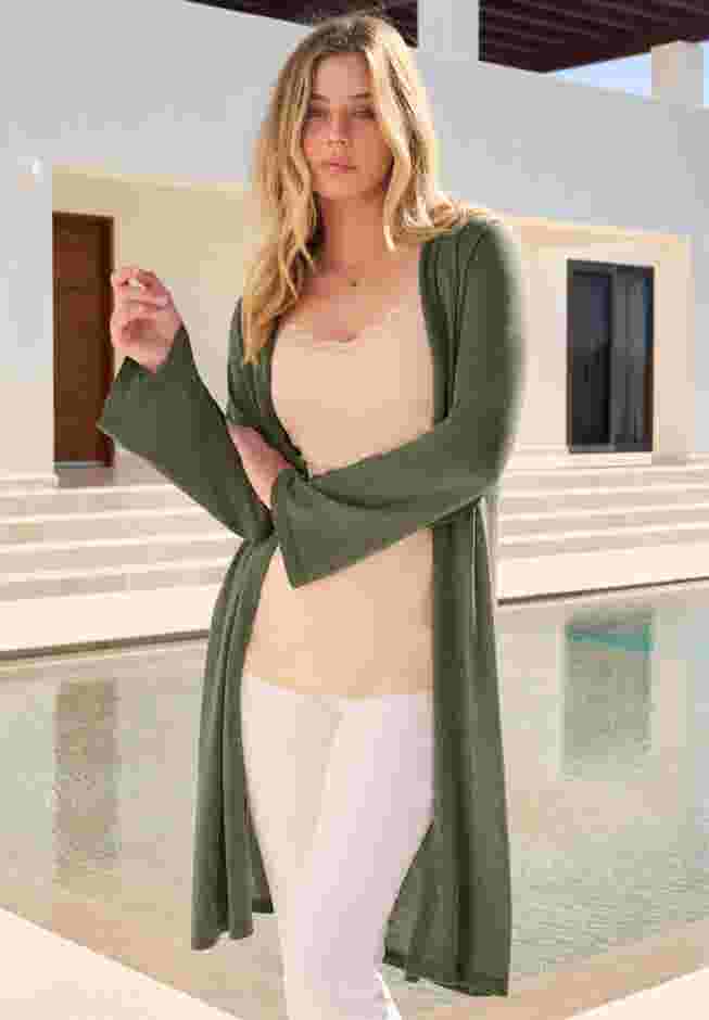 Long Knit Shimmer Cardigan Sweater image number 0