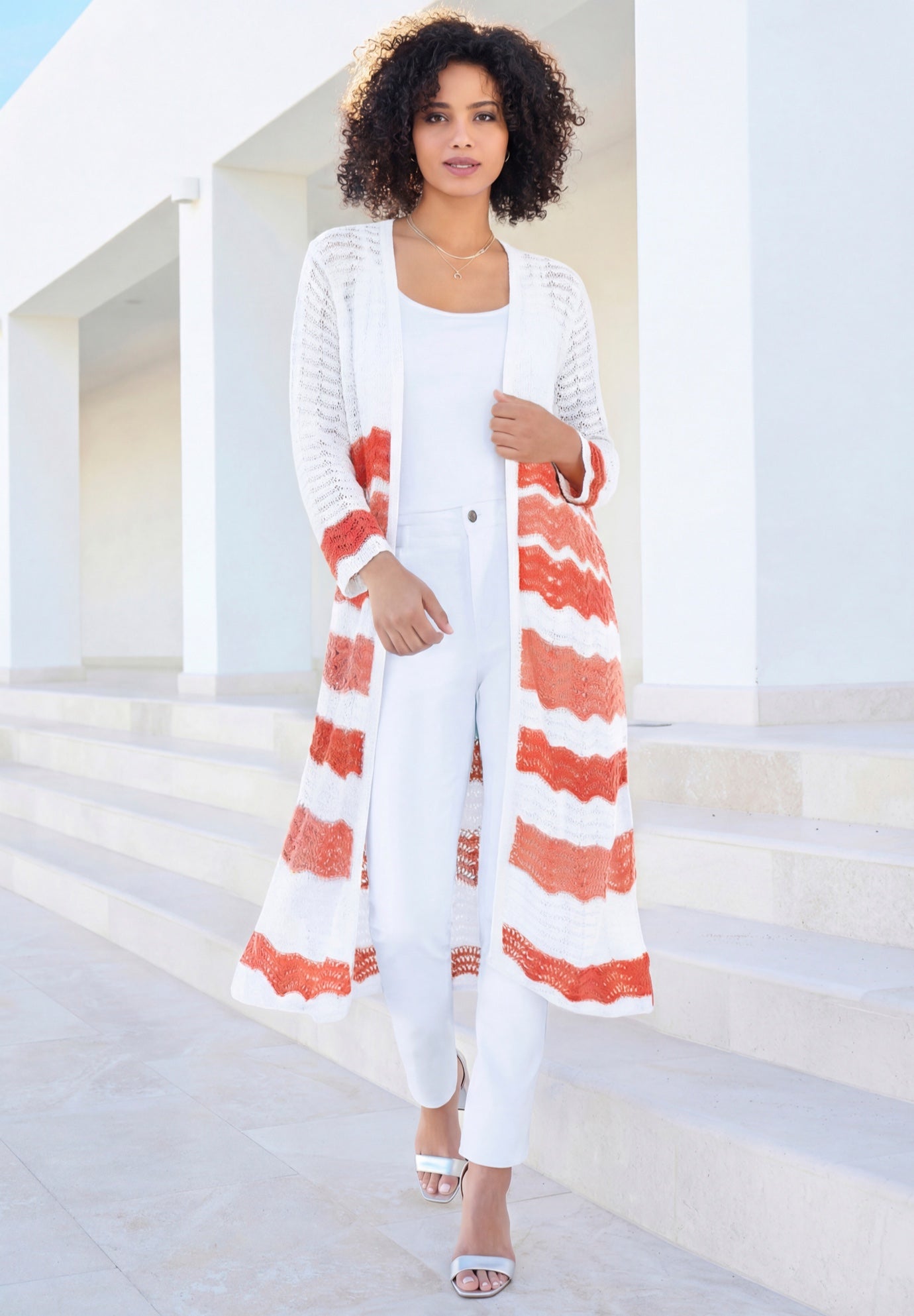 Long Pointelle Cardigan Sweater image number 0