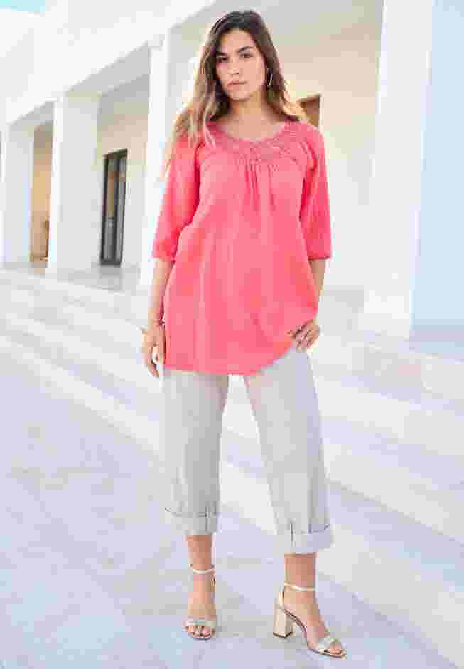 Lace Trim Popover Blouse image number 3