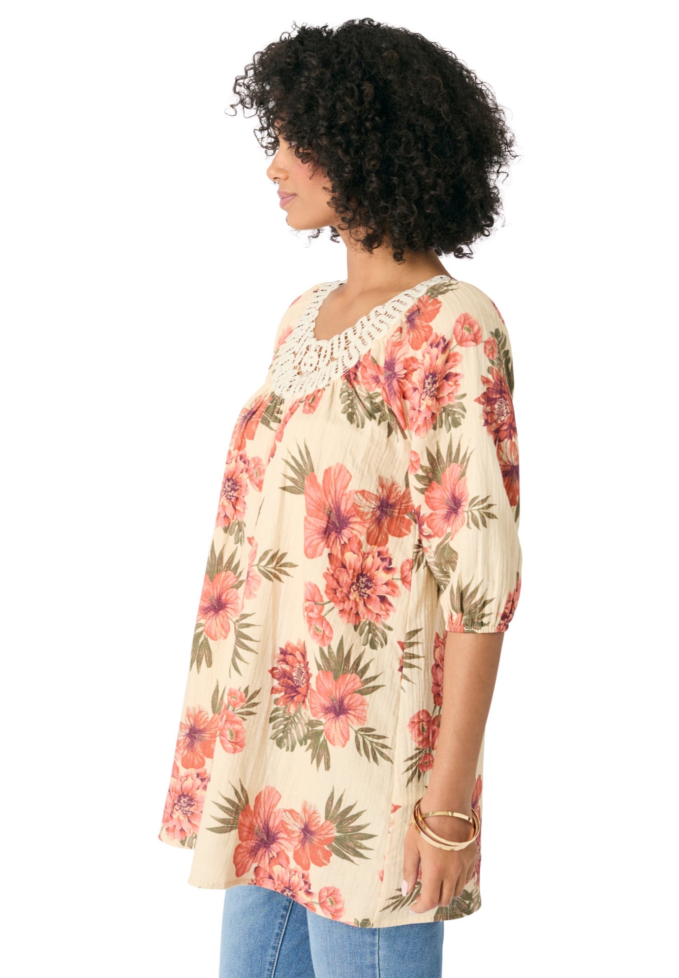 Lace Trim Popover Blouse image number 2