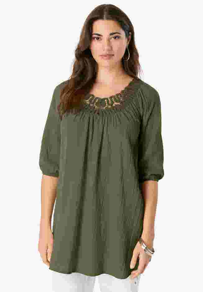 Lace Trim Popover Blouse image number 0
