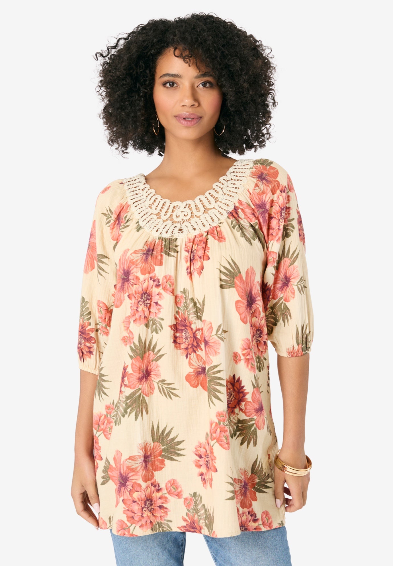 Lace Trim Popover Blouse image number 0