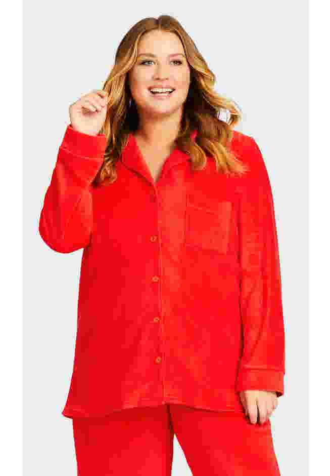 Plain Button Fleece Sleep Top image number 0